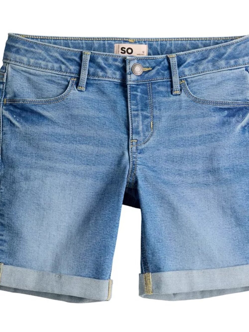 Girl's SO Midrise Cuffed Denim Bermuda Shorts - Medium Wash - 12 - NWT